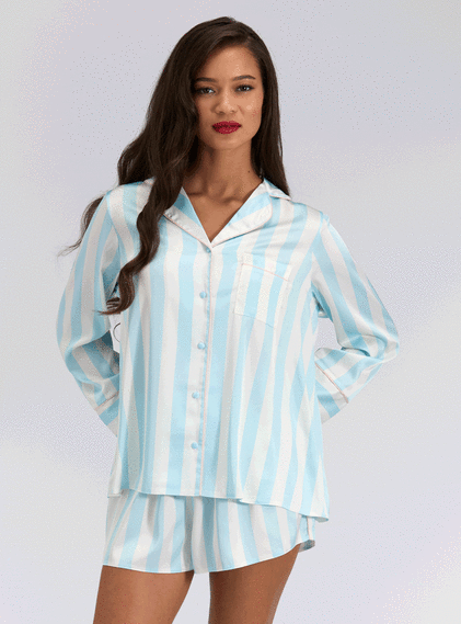 Oversized satin top and shorts pyjama set