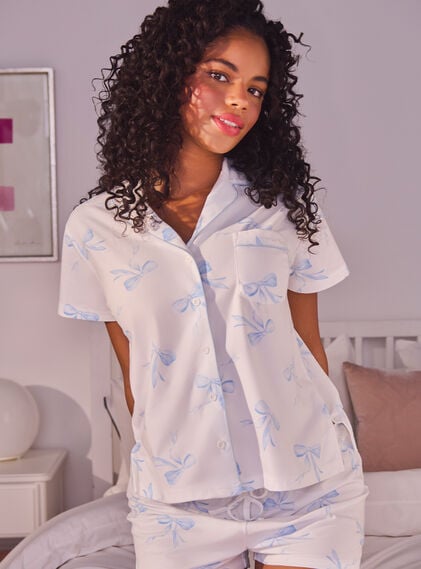 Bow print pyjama shorties in a bag