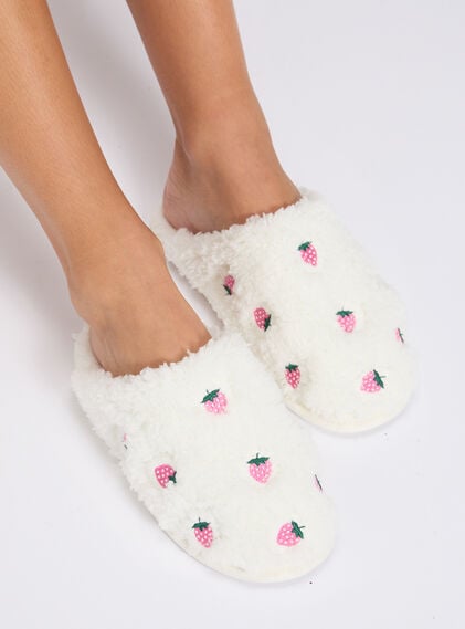 Strawberry embroidered mule slippers