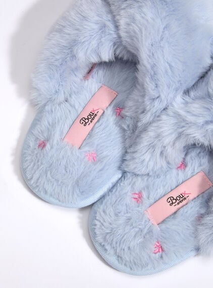 Bow embroidered cross band slider slippers