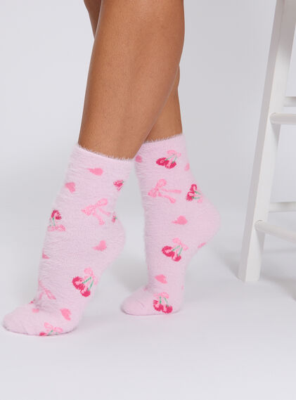 Cherry fluffy ankle socks